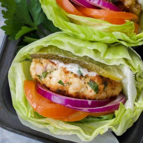 Shrimp Burgers with Herb Mayonnaise and Green Salad - Never Not Hungry