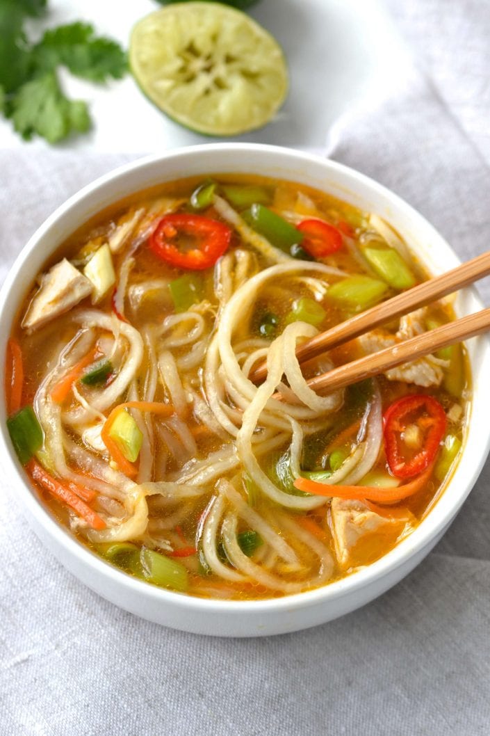 Spicy Asian Chicken, Veggie & Noodle Soup| Every Last Bite