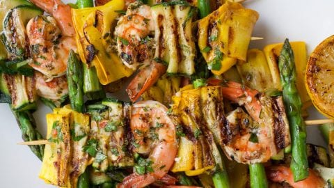 Skewered Shrimp with Leeks and Yellow Squash – Stacey Hawkins