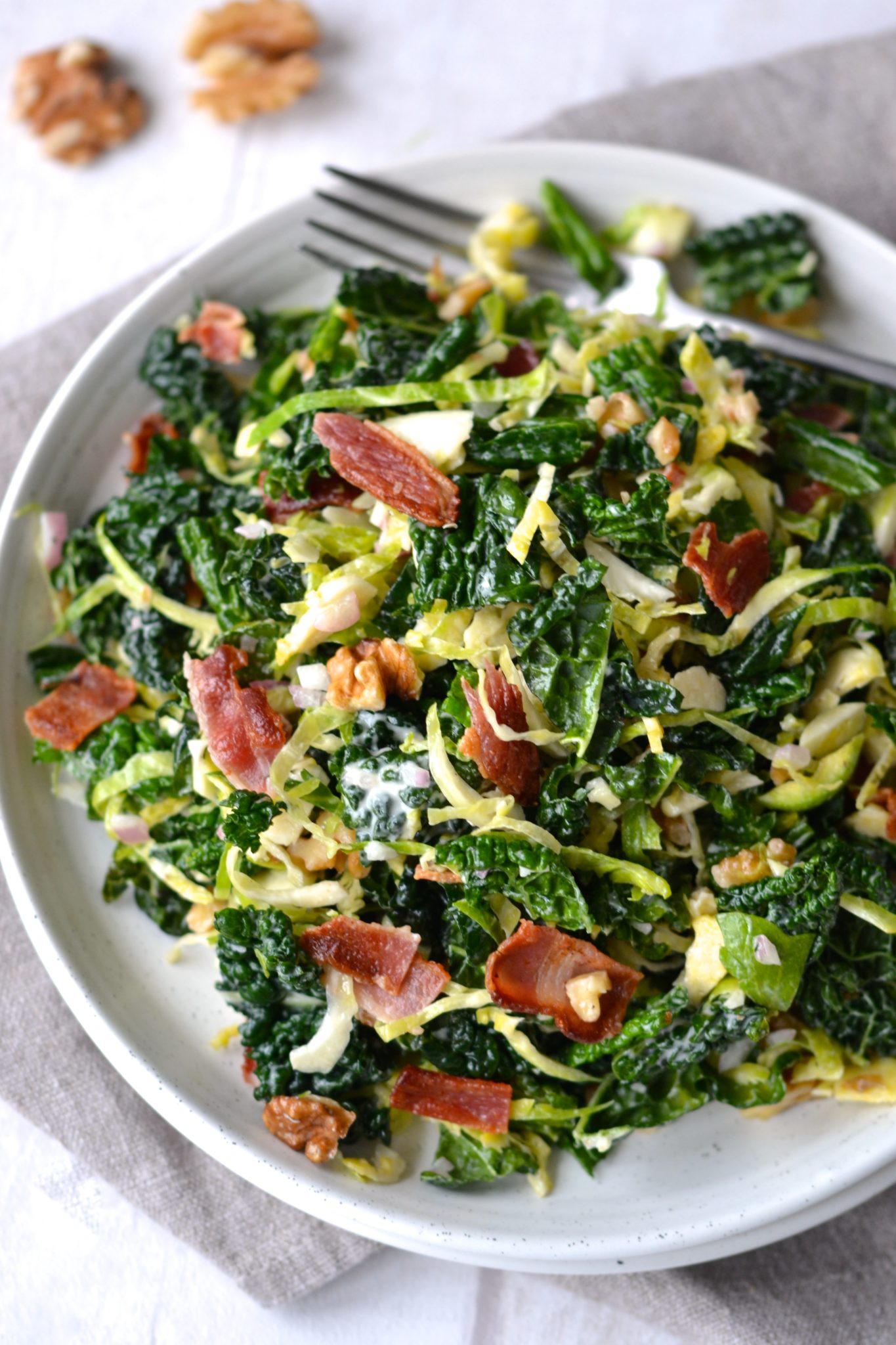Kale & Brussels Sprout Salad with Creamy Lemon Dressing | Every Last Bite