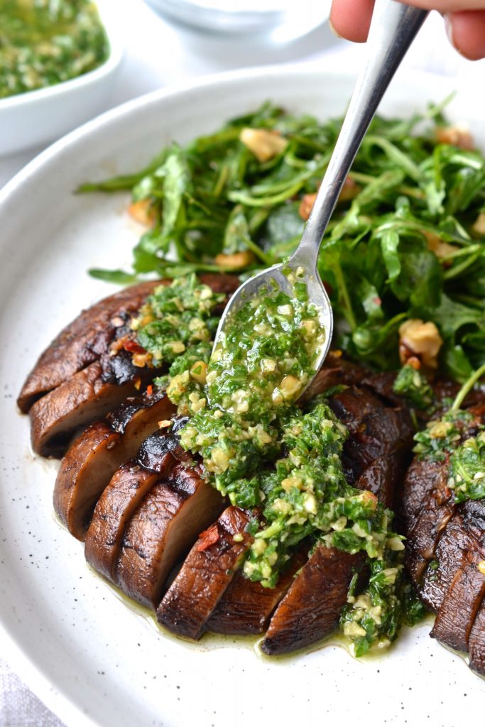 Grilled Portobello Mushrooms with Walnut Arugula Pesto Every Last