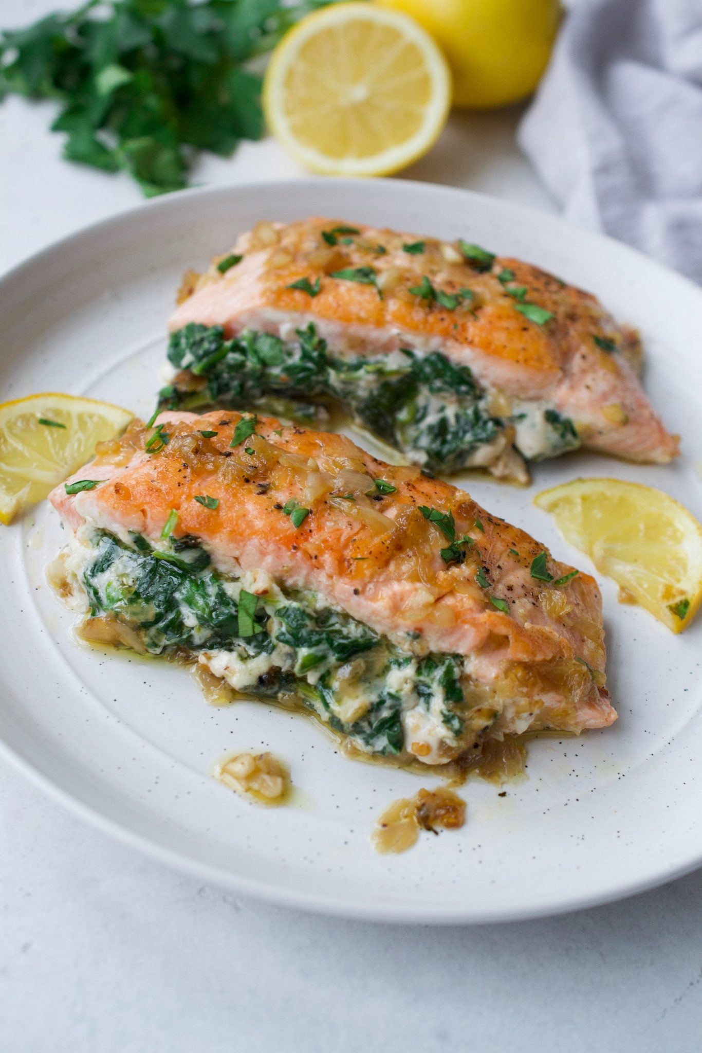 Creamy Spinach Stuffed Salmon (Whole30 - Keto) - Every Last Bite