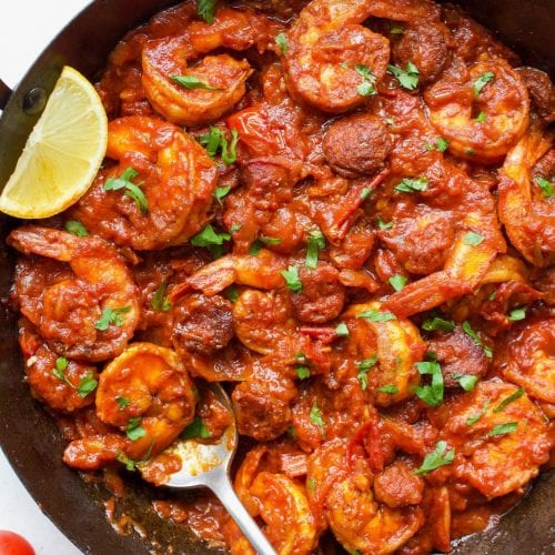 One-Pan Shrimp with Spanish Chorizo and Corn - Serving Dumplings