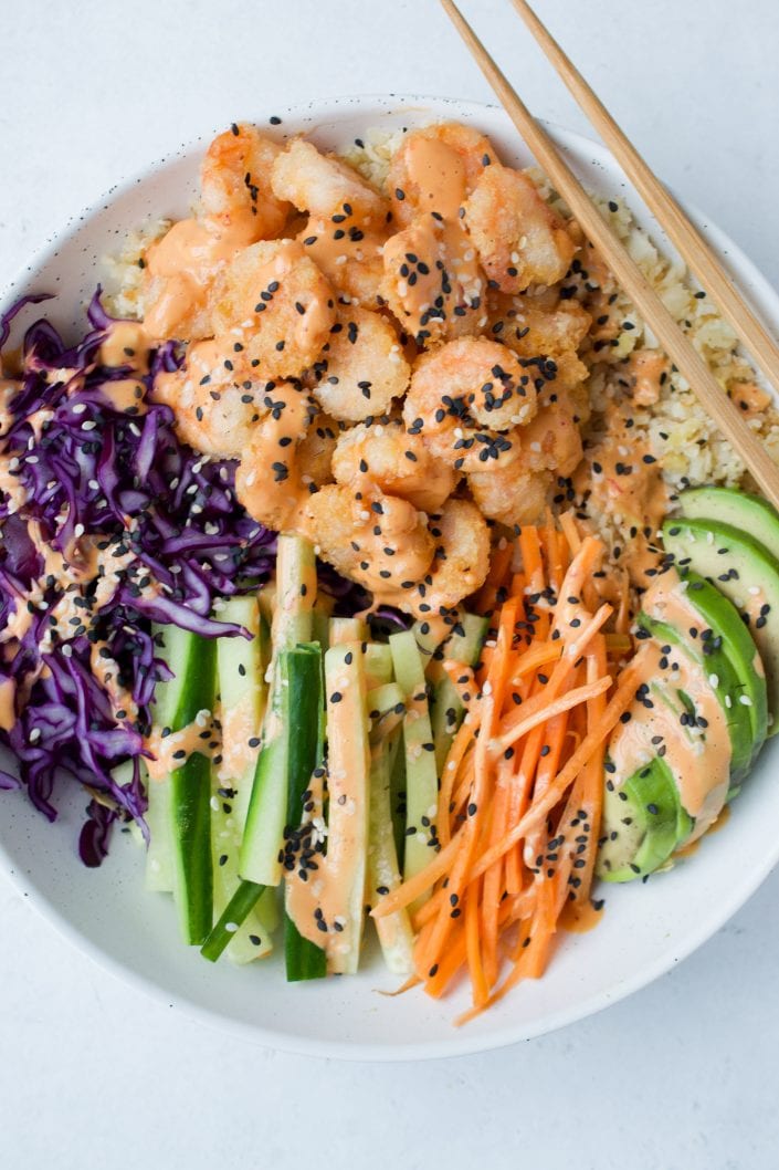 Dynamite Shrimp Sushi Bowl (Whole30 - Paleo) | Every Last Bite