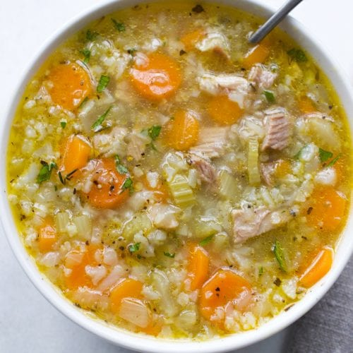 Turkey Soup with Rice (Leftover Turkey Recipe) - Little Sunny Kitchen