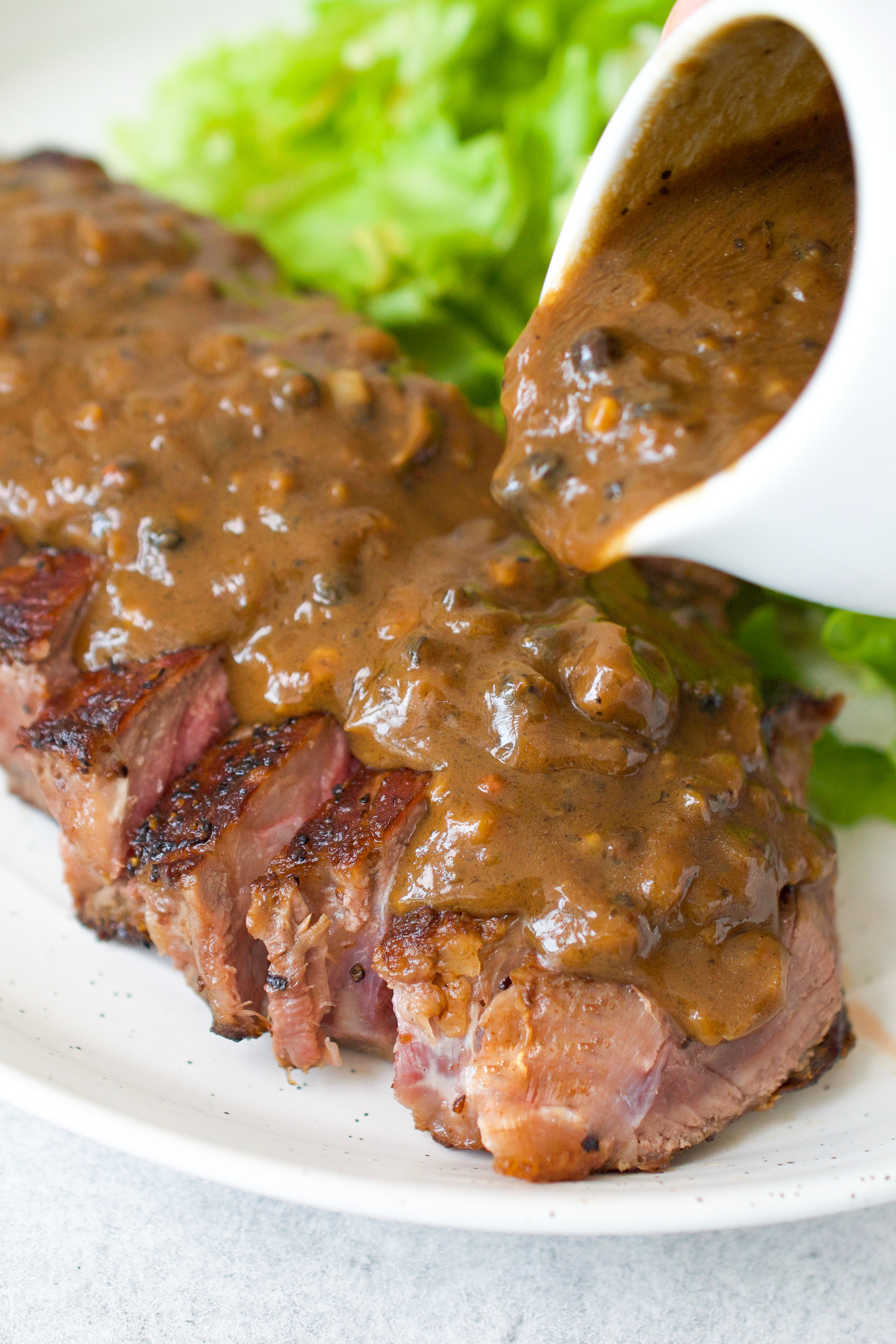 Steak With Dairy Free Peppercorn Sauce - Every Last Bite